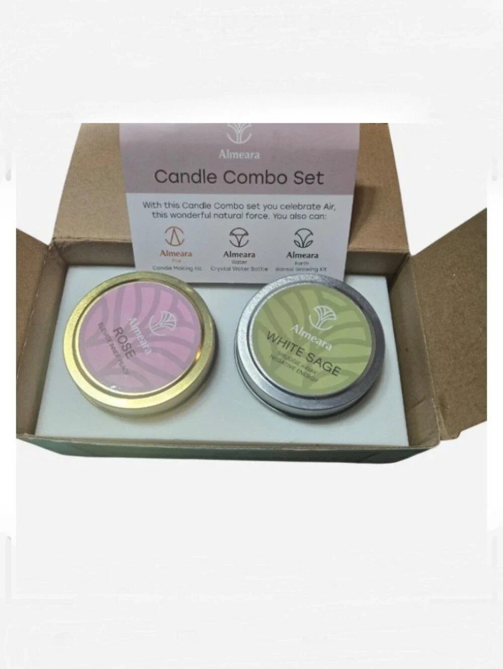 Almeara Space Cleansing Kit Soy Wax Candle Combo Rose & White Sage